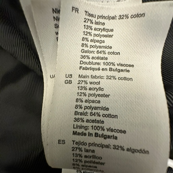 Sandro Collarless Wool Blend Navy& Ivory Trim Jacket Size 6 - Picture 12 of 12